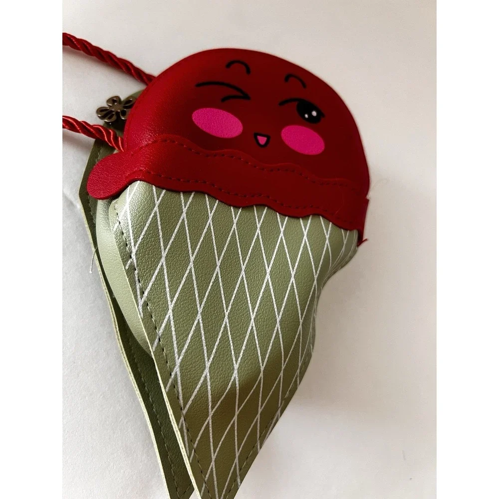ICE CREAM CONE Girl Crossbody Purse Bag Red Face Novelty Whimsical Zip Accessory